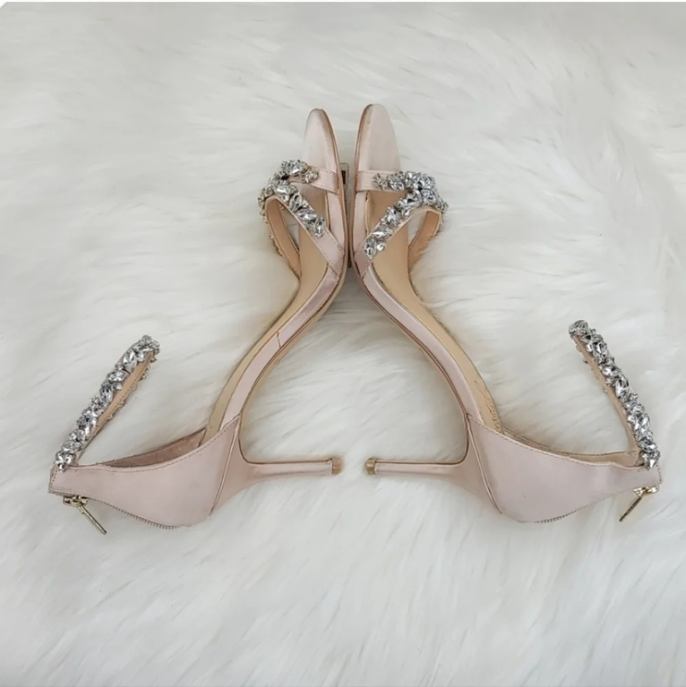 JEWEL BADGLEY MISCHKA Caroline Embellished Strap Evening Shoe Heels Champagne